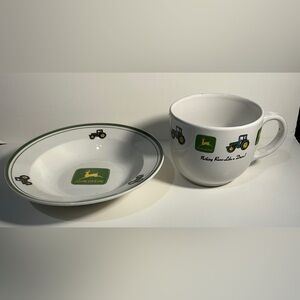 John Deere Salad Bowl and Large Soup Mug by Gibson 1-Ex,1-w/wear